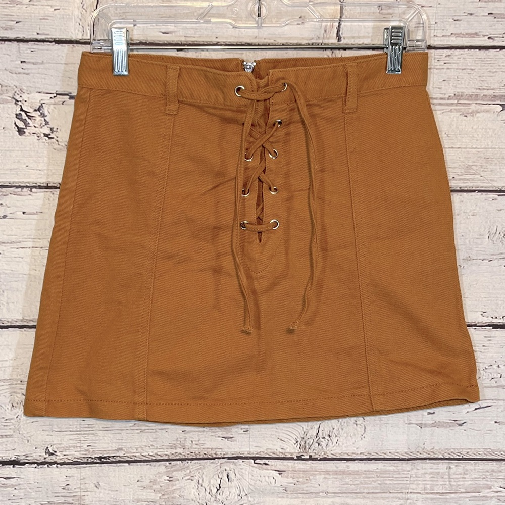 FOREVER 21 Jean Skirt Mini w Front Lacing Rust-Large